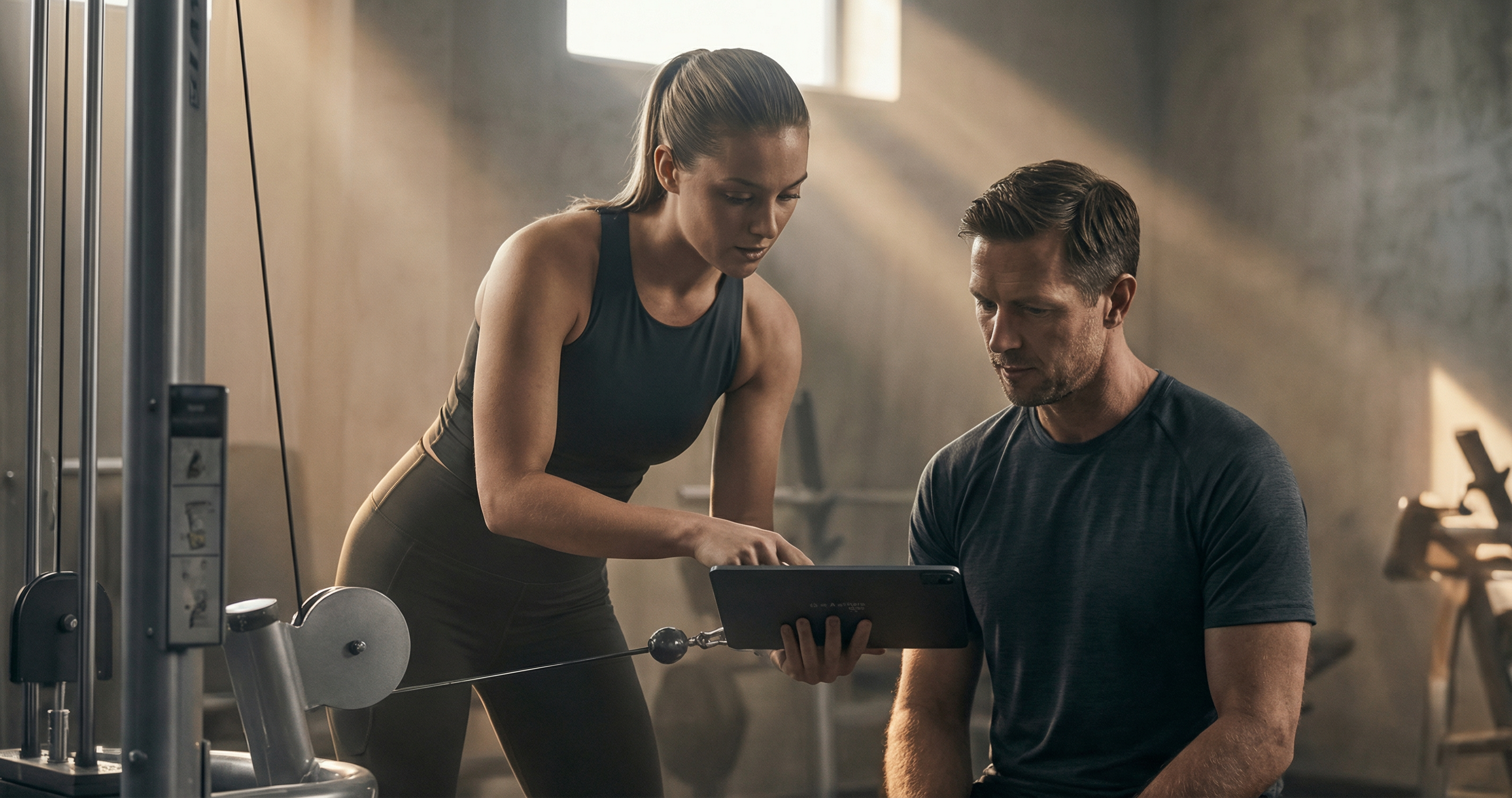Personal trainer reviewing health data with member